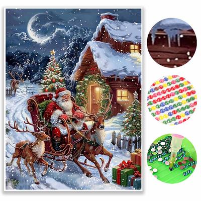 Diamantmalerei Set DIY 5D Vollbohrer Weihnachten Weihnachtsmann Schlitten Rentier Bastelartikel für Heimwanddekoration