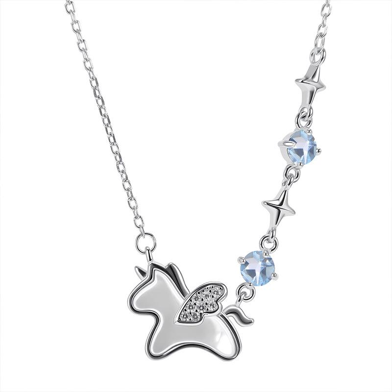 Original natural crystal stone star wish unicorn s925 silver necklace female white fritillary pony pendant gift female