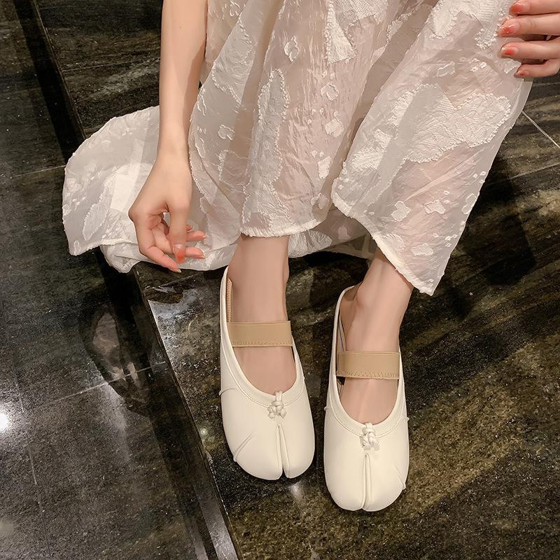 Ms. Yingli, Grape Mom~ Sheepskin Edition Shallow Mouth Flat Bottom One Pedal Split-toed Pig's Trotter Shoes Ballet Flat Bottom Single Shoes