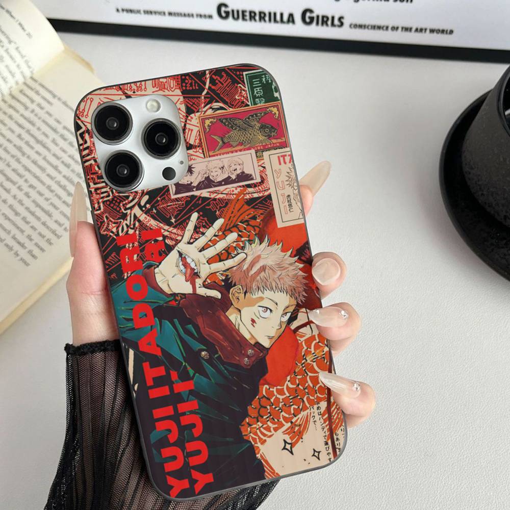Übernatürliches Anime Jujutsu Kaisen Für Telefon 17 16 15 14 13 12 11 Pro Max Plus Pro Air Handyhülle Wellenförmige Streifen Rückseite