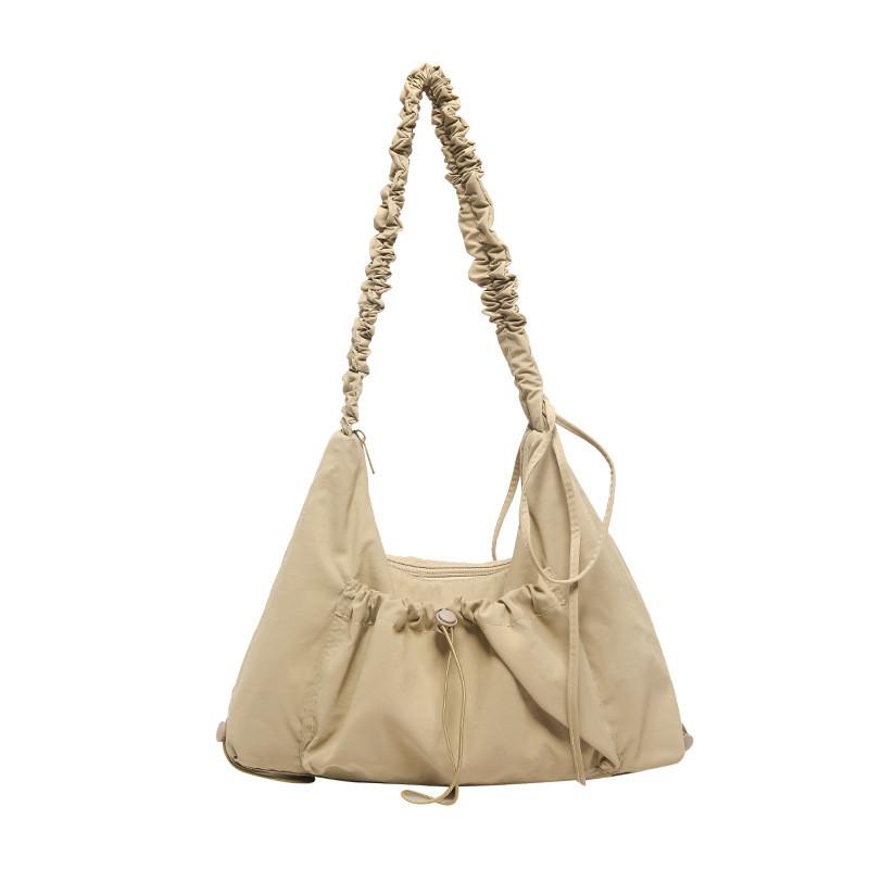 Nylon Folded Shoulder Bag For Women With Drawstring Design For Casual Travel