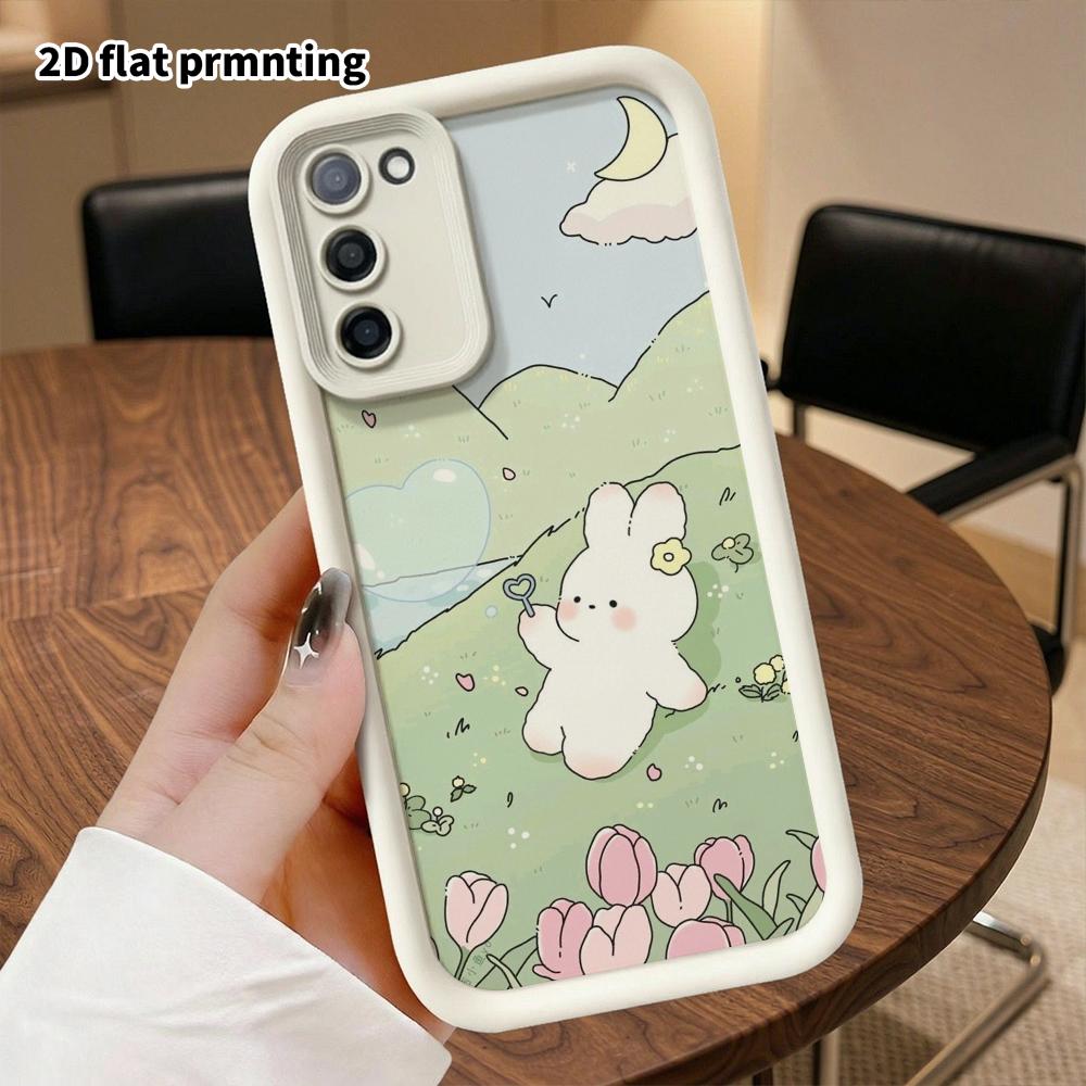 Phone Case: 2D Flat Samsung Galaxy A34 A35 M05 M06 S20 S22 S21 FE Plus 5G, Creamy Protective Case, Bubble-blowing Little Bunny, Perfect Christmas and