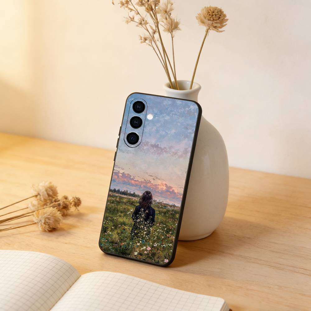 

Oil Painting Series Phone Case Black Silicone Soft For Samsung Galaxy A73,A72,A71,A70,A53,A52,A51 Samsung a11