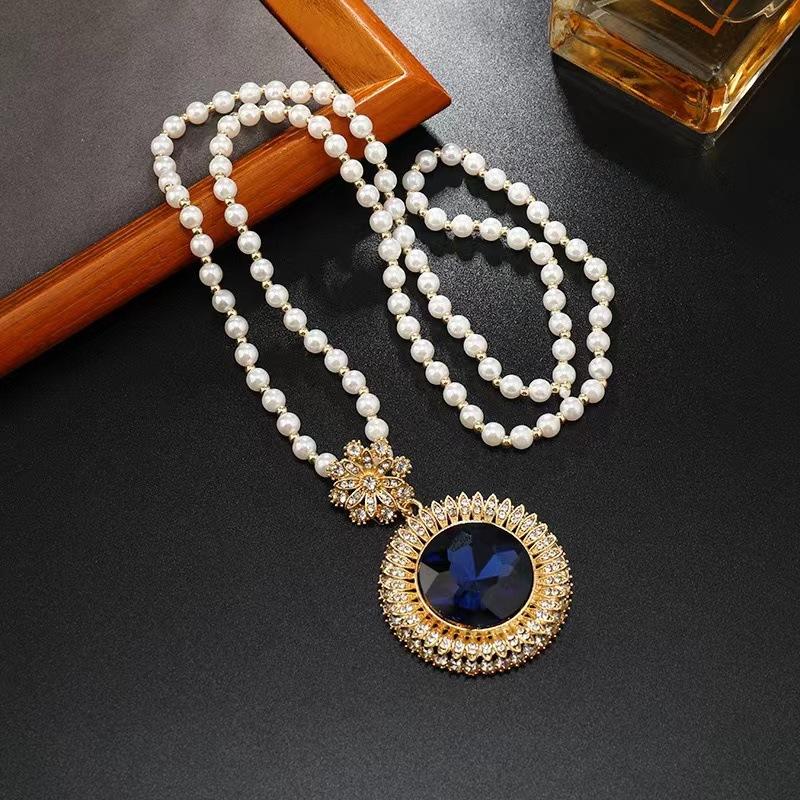 Necklace Beads Long Vintage Boho Rope Slice Chain Stone Pendants Bohemian Ethnic Women