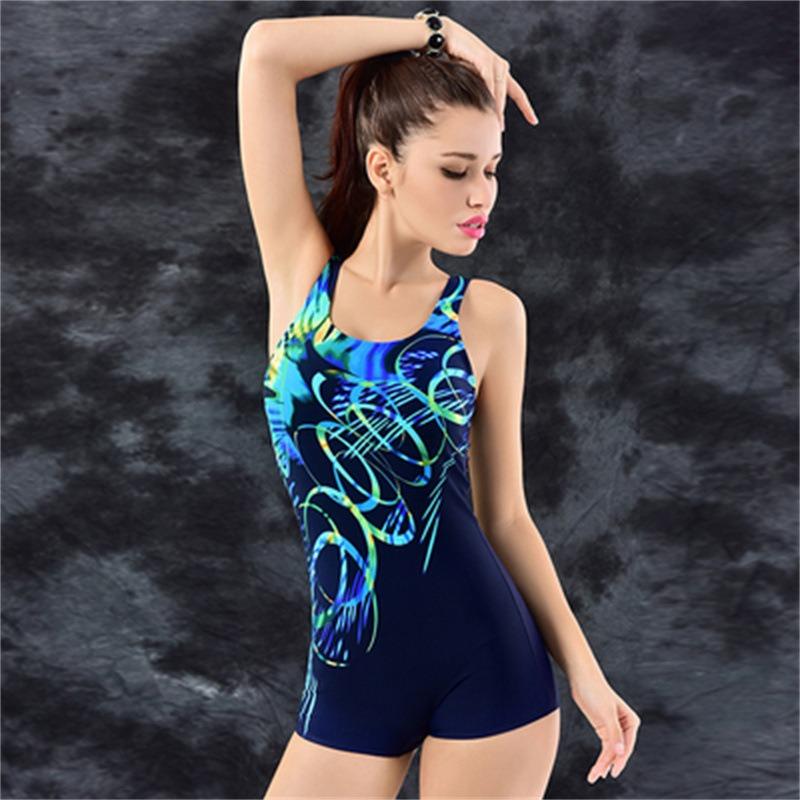 New multi-color one-piece sports swimsuit women's speed printing color matching flat-angle swimsuit fashion
