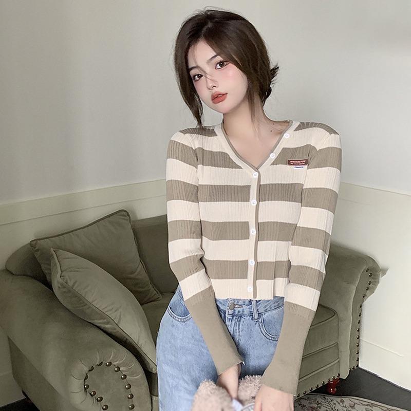 Women's Cardigan Stripe Slim Casual Sweet Single Breasted