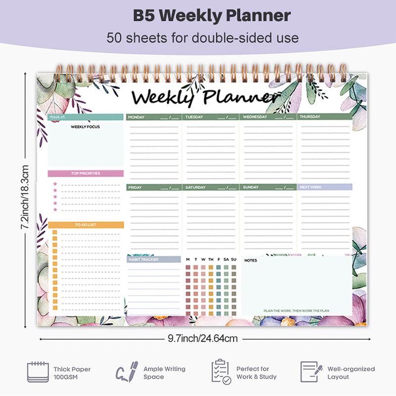 B5 English Weekly Planner: Coil Notebook for Time Tracking, Life Logging, and Meal Management