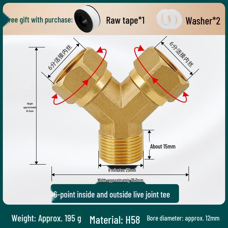 Conector Rápido de Cobre Puro de Gran Caudal Macho/Hembra Tipo Y con Tuerca Móvil Codo Distribuidor de Agua