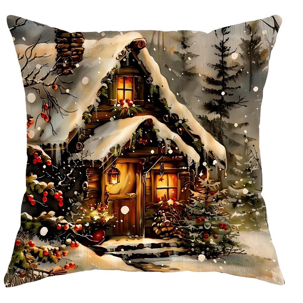 Christmas Decoration Pillow Cover Retro Santa Claus Snowman Pattern Living Room Sofa Cushion Cover Home Farmhouse Decoration