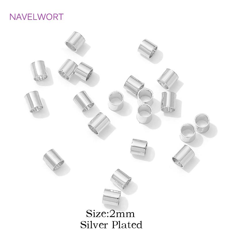 100/200pcs 18K Gold Plated Brass 2mm Tube Crimp End Beads Stopper Spacer Beads For DIY Bracelet Jewelry Making Accessories
