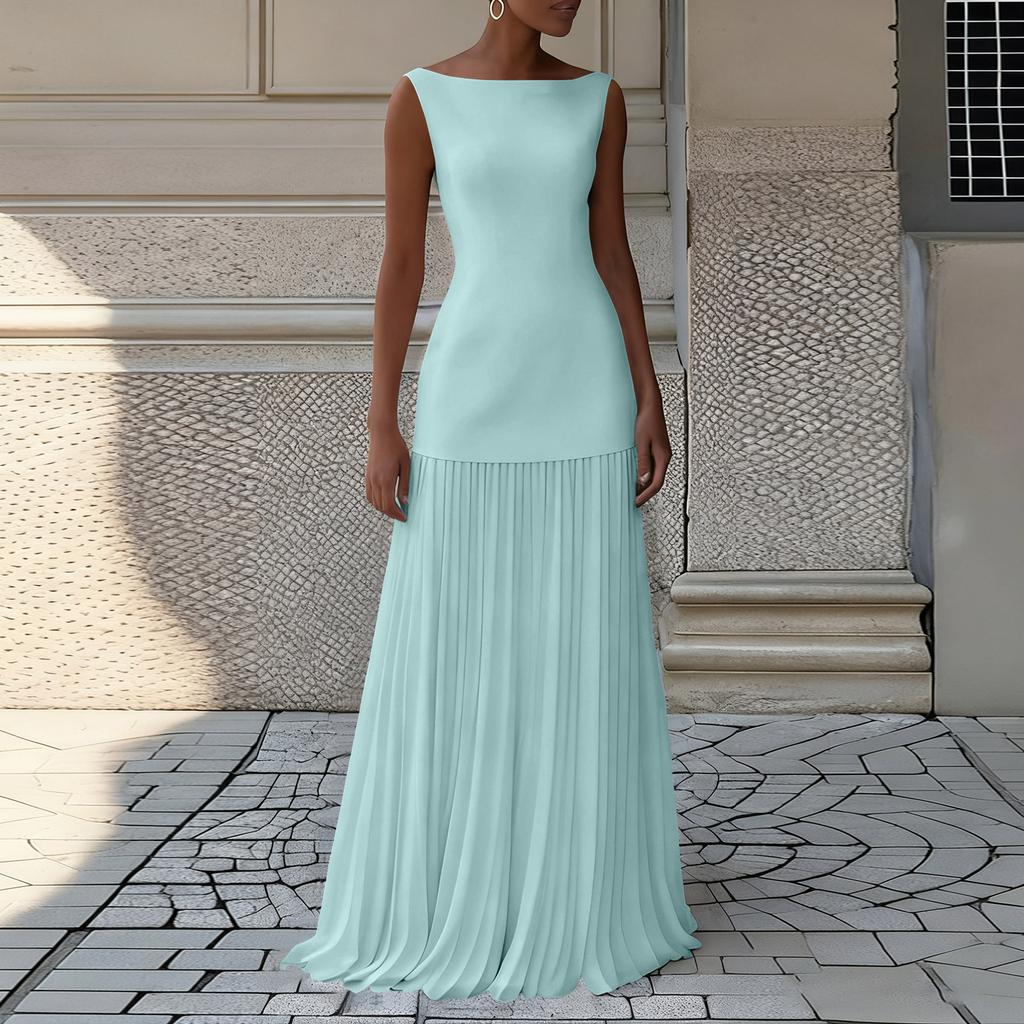 Women's Pleated Dress Elegant Sleeveless Long Dresses