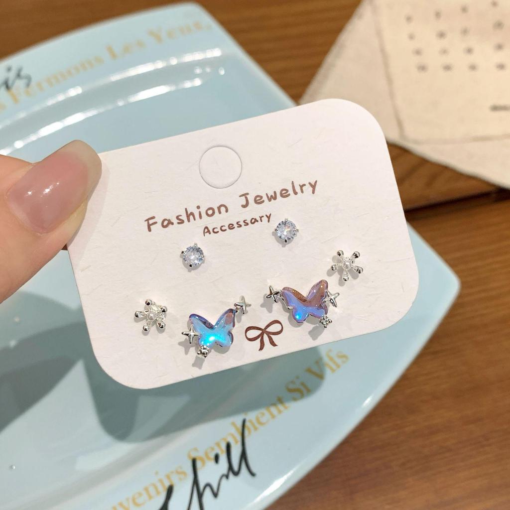 Colorful Aurora Butterfly Earrings with Silver Needle - Cool, Simple & Niche Design