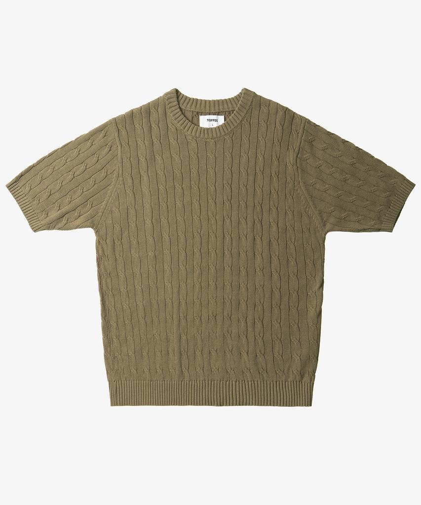 TOFFEE Classic Cable Round Neck Half Knit (Khaki Beige)