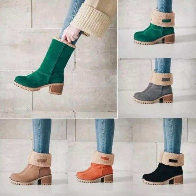 Winter women's shoes thick heel high heel snow boots two wear velvet warm women's boots medium boots cotton shoes