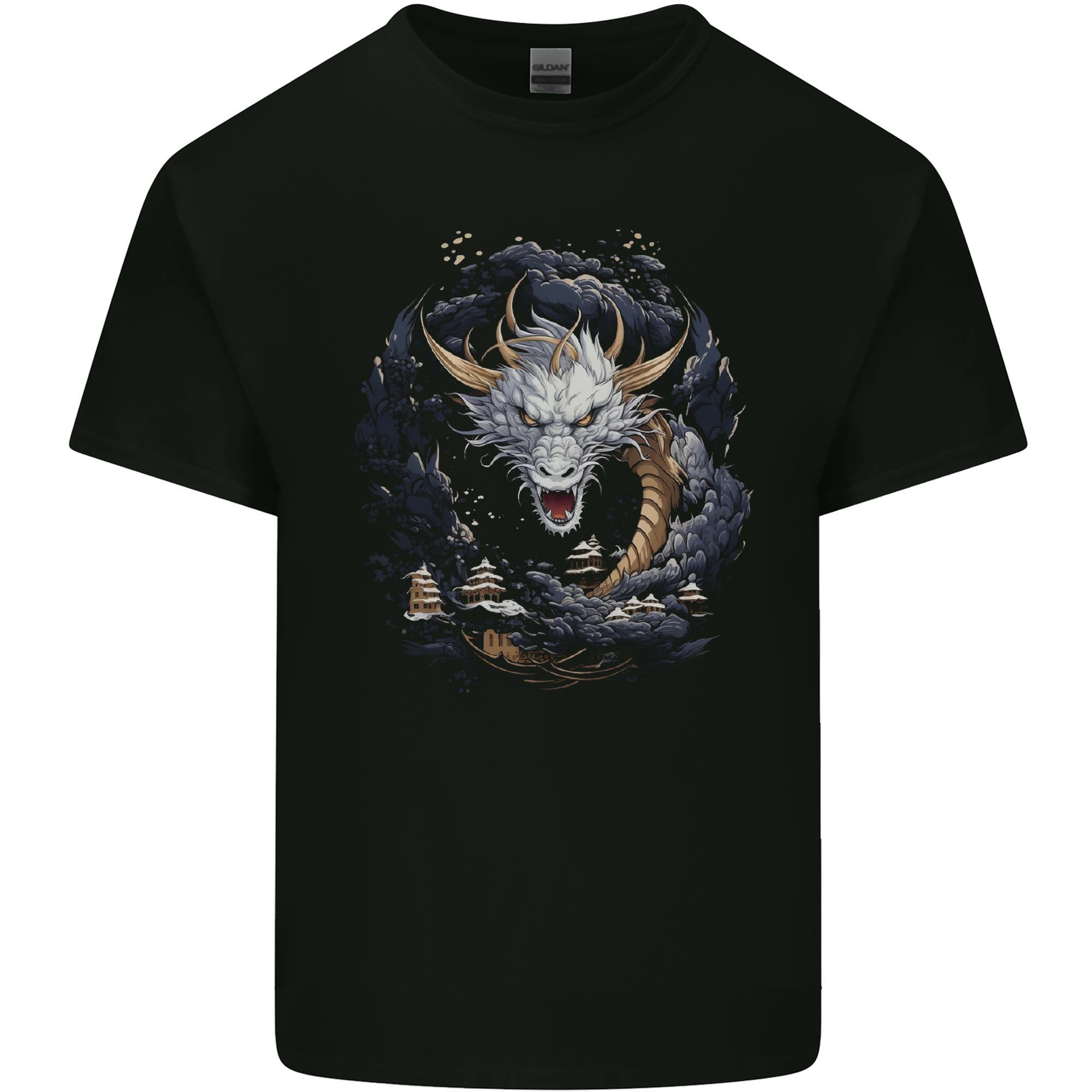 White Japanese Dragon Fantasy Unisexs Light Cotton TShirt S