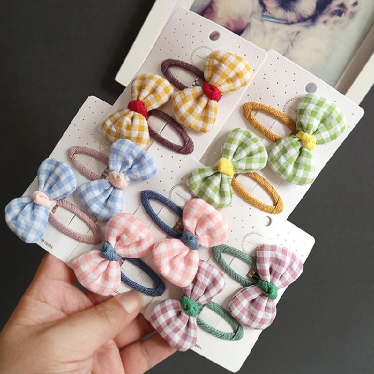Lovely Flower Hair Clip Plaid Bow Snap Clip Non Slip Wrapped Hairpins for Kids