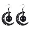 Personality Goth Black Hollowed-out Crescent Moon Glass Crystal Pendant Dangle Earrings for Women Halloween Party Witch Jewelry