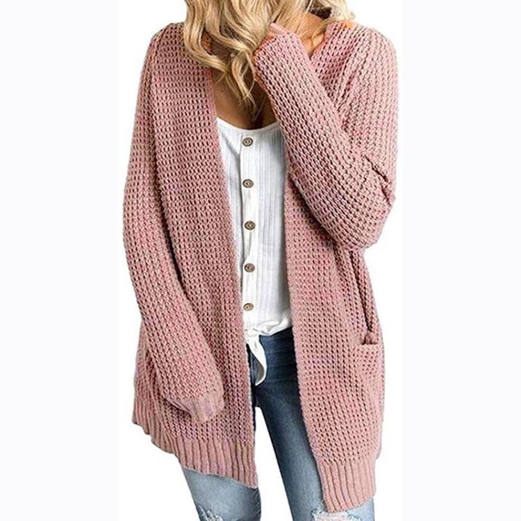 Vintage Solid Color V-Neck Long Sleeve Loose Knitwear Cardigan Sweater Autumn Winter Top