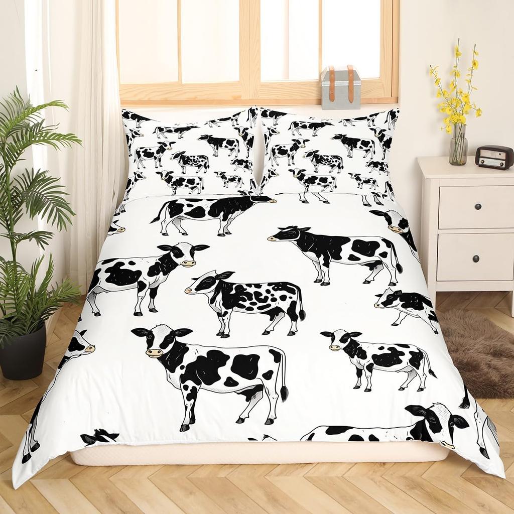 Milk Cow Duvet Covers for Teens Kids Queen Size Lightweight Quilt Covers Bedroom Decor Milk Cow Print Bedspread Covers No Quilt
