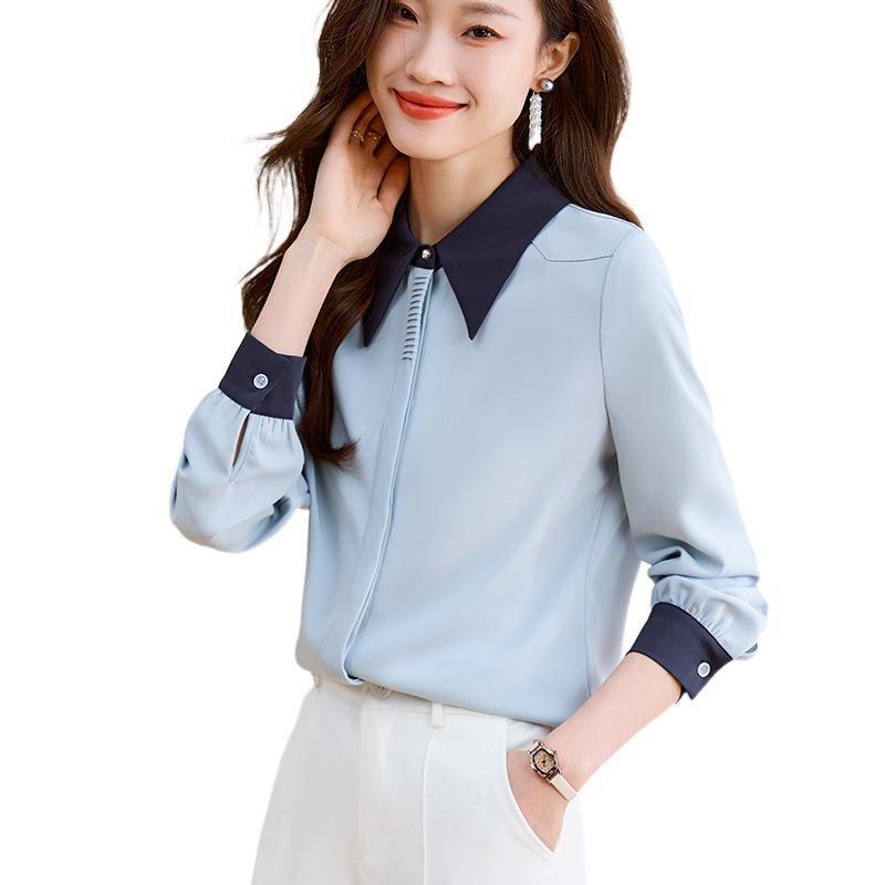 Women's Spring 2025 Elegant Chiffon Long-Sleeve Blouse