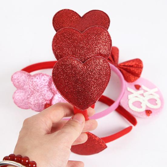 Tiara de Dia dos Namorados Glitter Vermelho Rosa Coração Faixa de Cabelo Brilhante Fofa Acessórios de Cabelo de Orelha para Dia dos Namorados Aniversário Festa de Casamento Fantasia