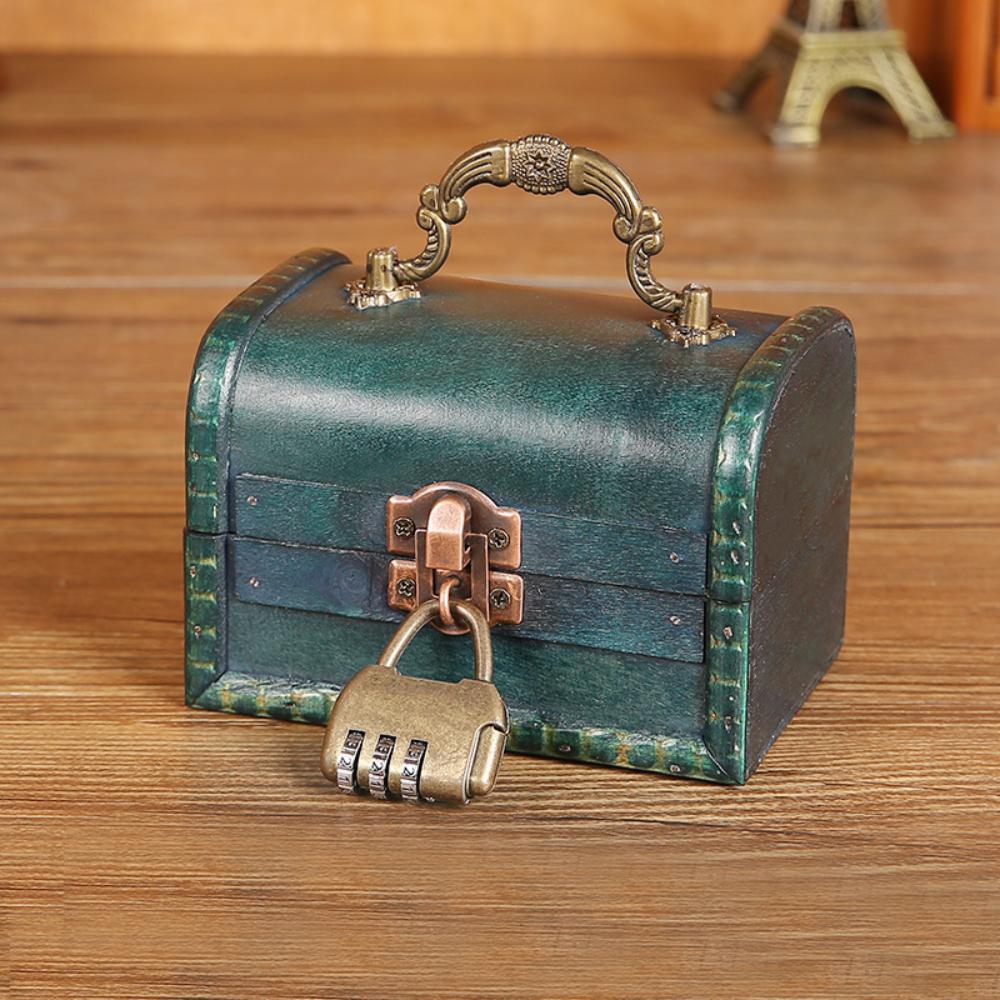 Password Lock Wooden Storage Box Key Unlocking Durable Treasure Chest Retro Style Trinket Box for Jewelry Art Collection