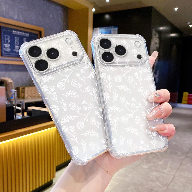 Applicable to iPhone17 sketch flower mobile phone case Apple 16 transparent soft case 15pm small fresh anti-collision protective case