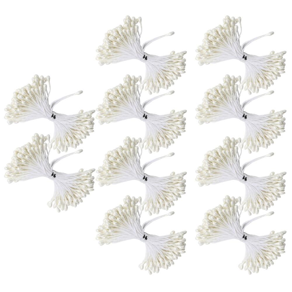 900pcs Double Heads Artificial Pistil Cream White Floral Stamens Flower Stamens DIY Crafts