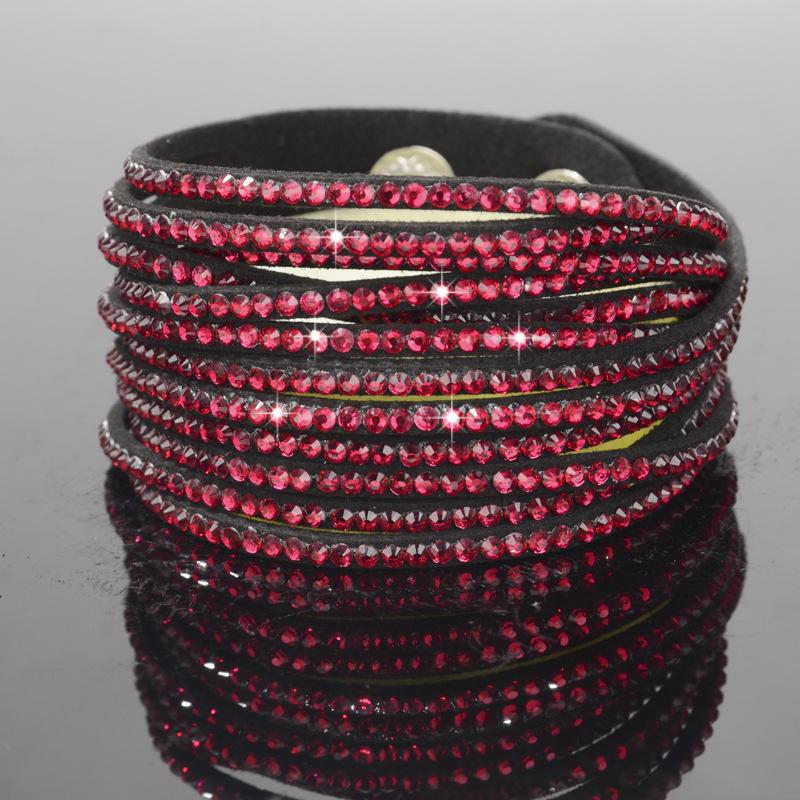 Meier Handmade Full Diamond Leather Cord Multi-layer Bracelet - Unique Color Diamond Bangle