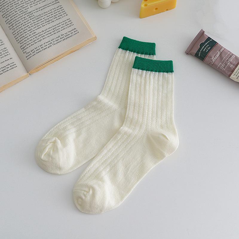 Korean Style Summer Thin Mesh Mid-Tube Cotton Socks In Pastel Colors