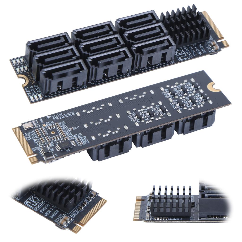 M.2 M KEY Nvme To 9 Ports SATA 3.0 Adapter 6Gbps M.2 To SATA 9-Port Expansion Card PCIE 3.0 X2 Hard Disk Capacity for Desktop PC