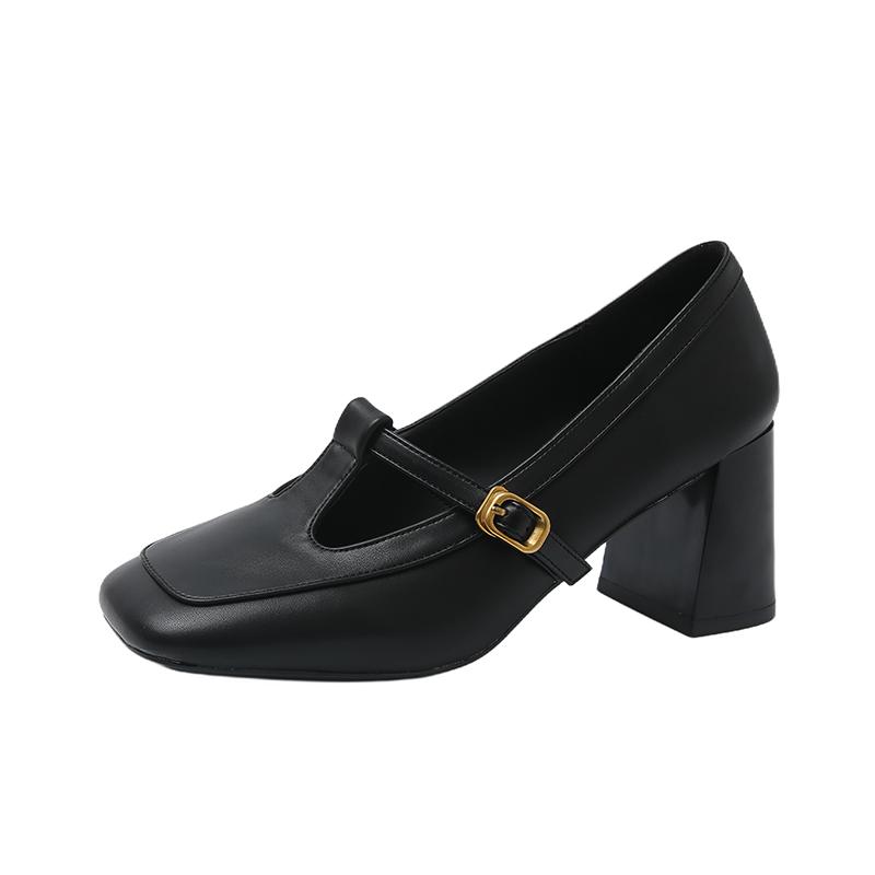 Fashion 2025 Shoes Female Retro Women's Mary Jane High Heels Square Toe Buckle Strap Chunky Heel Pumps for Fashion Dress Office Zapatos