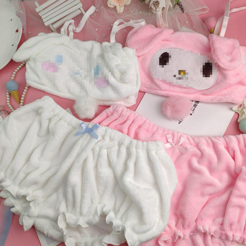 Bielizna Cosplay Zimowy aksamitny top tubki i majtki Kawaii Bunny Girls Piżamy dla kobiet Bielizna nocna Zestawy piżam