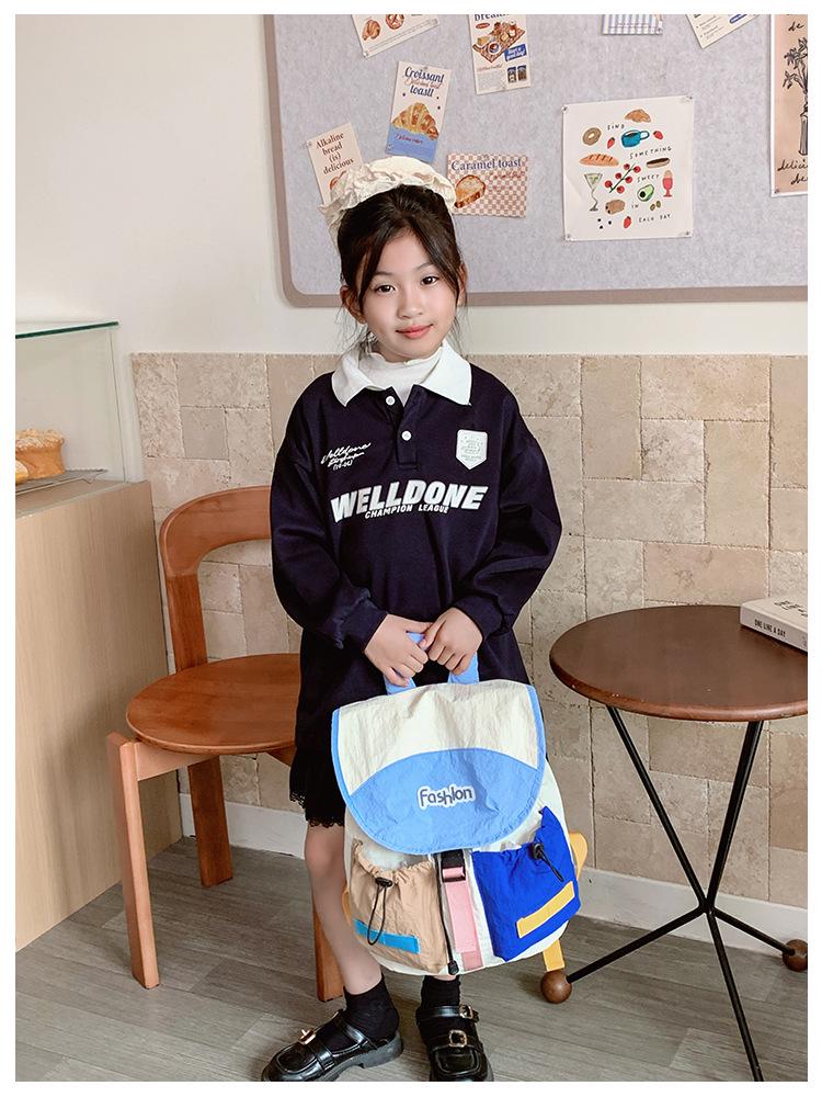 Koreansk Färgblock Förskole Ryggsäck: Trendig Utomhusväska för Tjejer, Förälder-Barn Stil