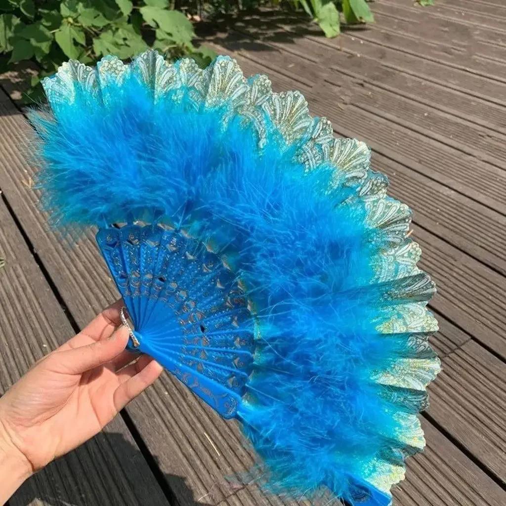 Lolita Feather Folding Fan Japanese Girl Gothic Court Dance Hand Fan with Pendant Gift Wedding Party Decoration