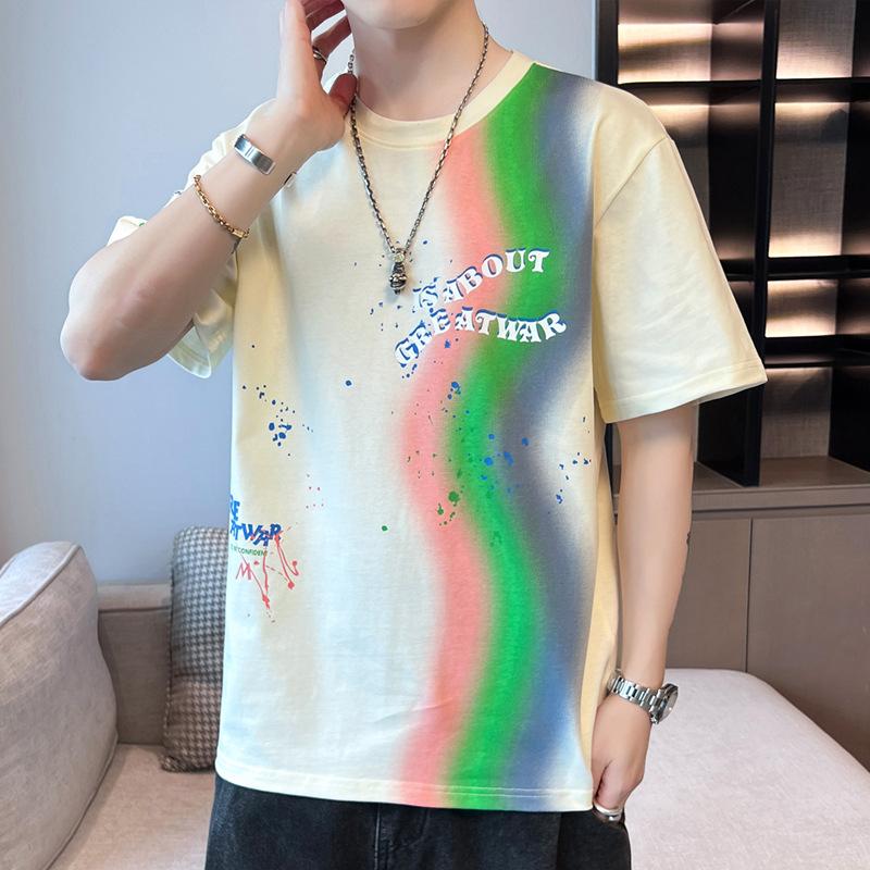 

Летняя мужская трендовая свободная одежда Tide Студенты Футболка с короткими рукавами Топ с круглым вырезом Цветок Пятиминутный рукав Футболка с половиной рукава