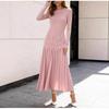 Womens Long Sleeve Knit Dress Slim Fit Round Neck Beaded Fall Winter Party Casual