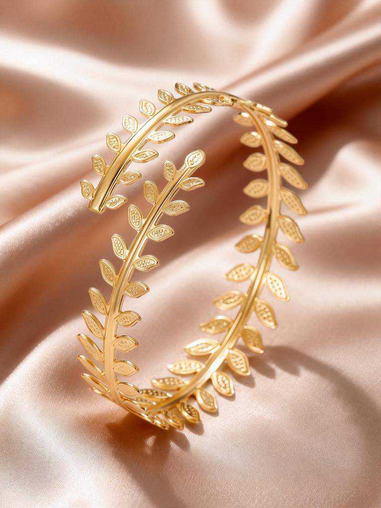 Leaf-shaped Open Arm Bracelet Upper Arm Band Gold Color Geometric Leaves Spiral Cuff Bangle for Women Fashion Jewelry