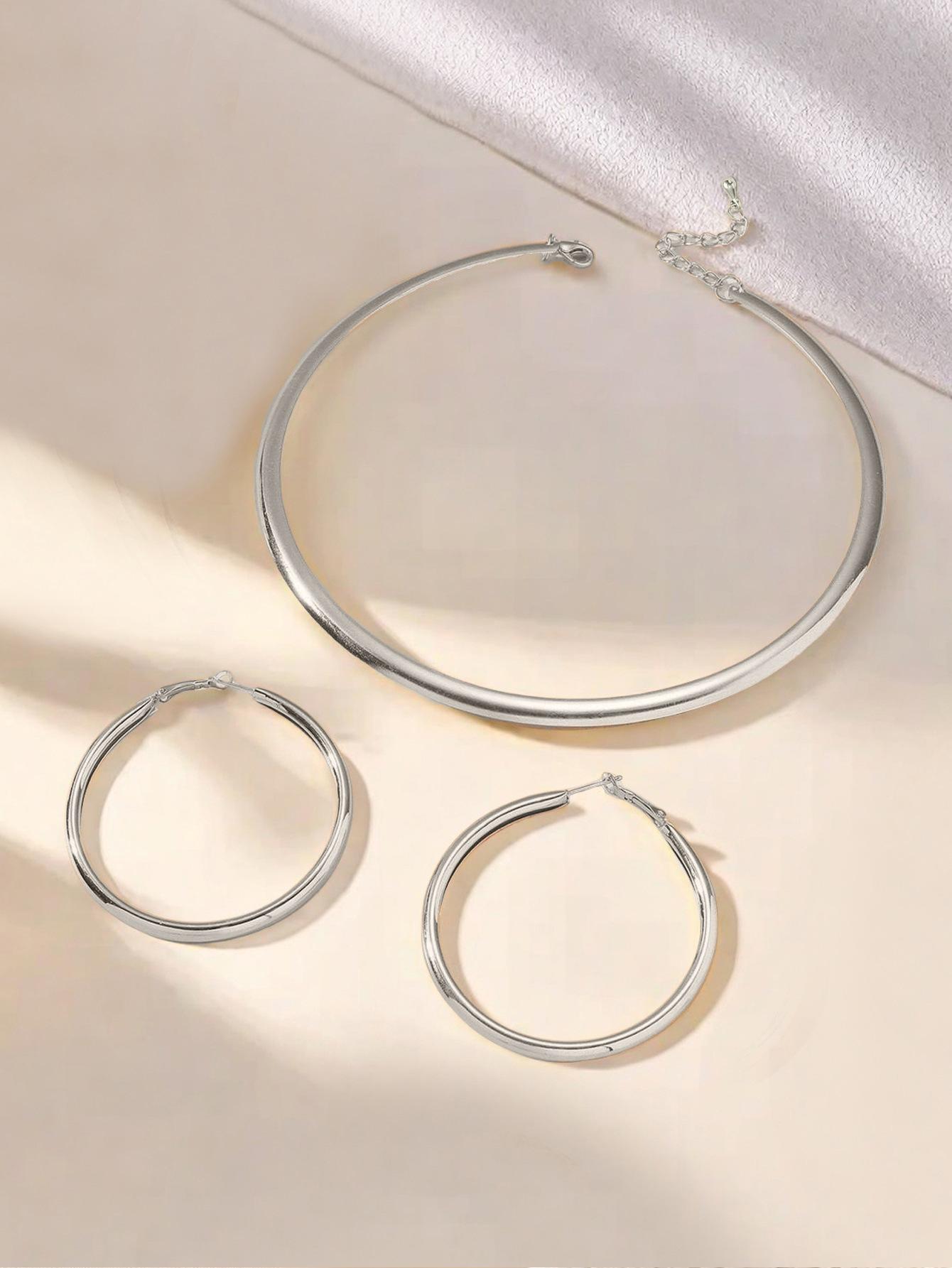 Минималистичный богемный набор круглых серег-чокеров - Европейский и американский стиль для отпуска серебряный