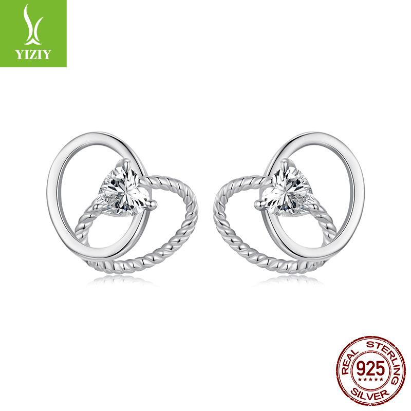 S925 Sterling Silver Mother'S Day Double Ring Love Stud Earrings Versatile Ear Jewelry Women'S Cross-Border