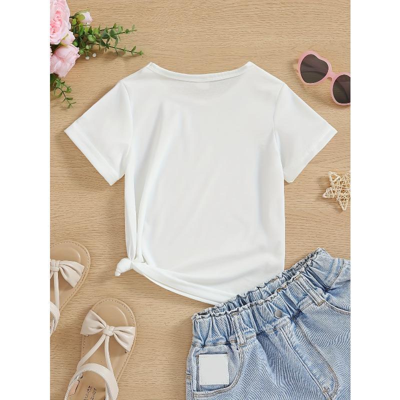 European Size Girls Round-neck Short-sleeved T-shirt with Unique English Patterns