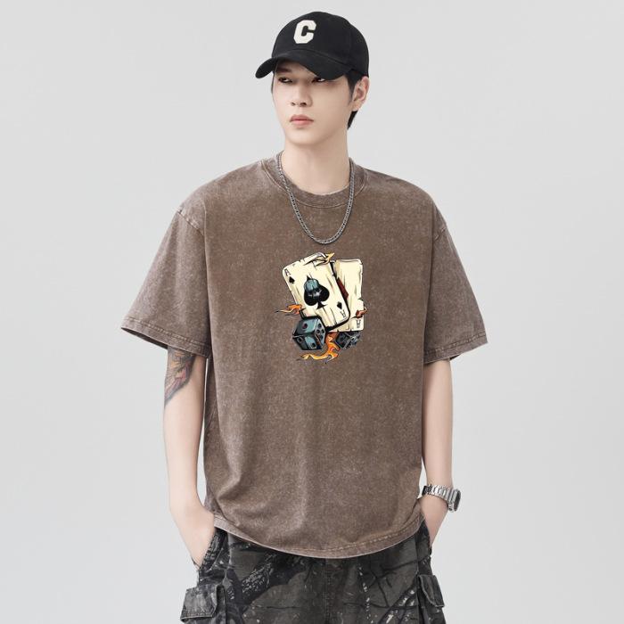 

230 г Тяжелая стирка Водная жарка Снежинка Свободная хлопковая футболка Короткий рукав Тонкая Принтованная Короткая футболка 2XL