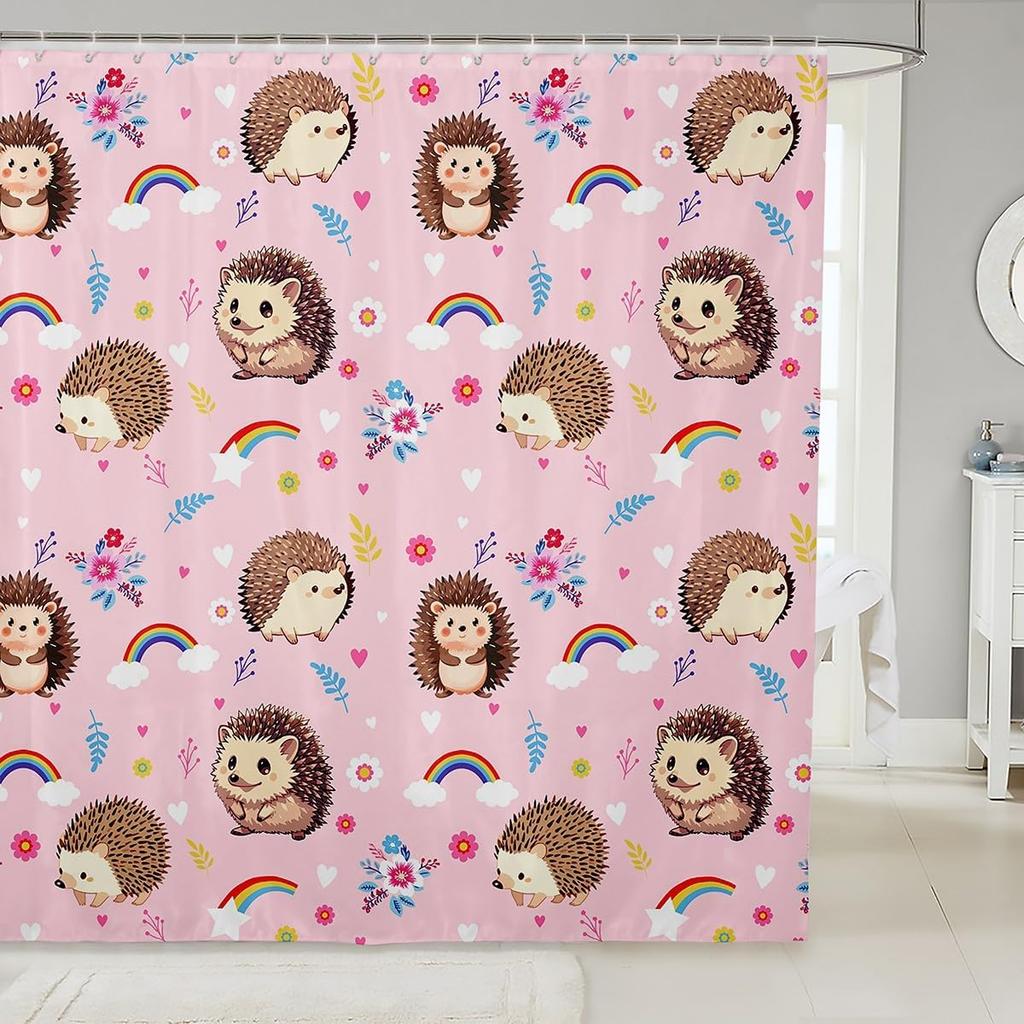 Cute Floral Cat Shower Curtain Cartoon Pet Animal Fabric Shower Curtain Colorful Kitten Flowers Bathroom Curtains Romantic