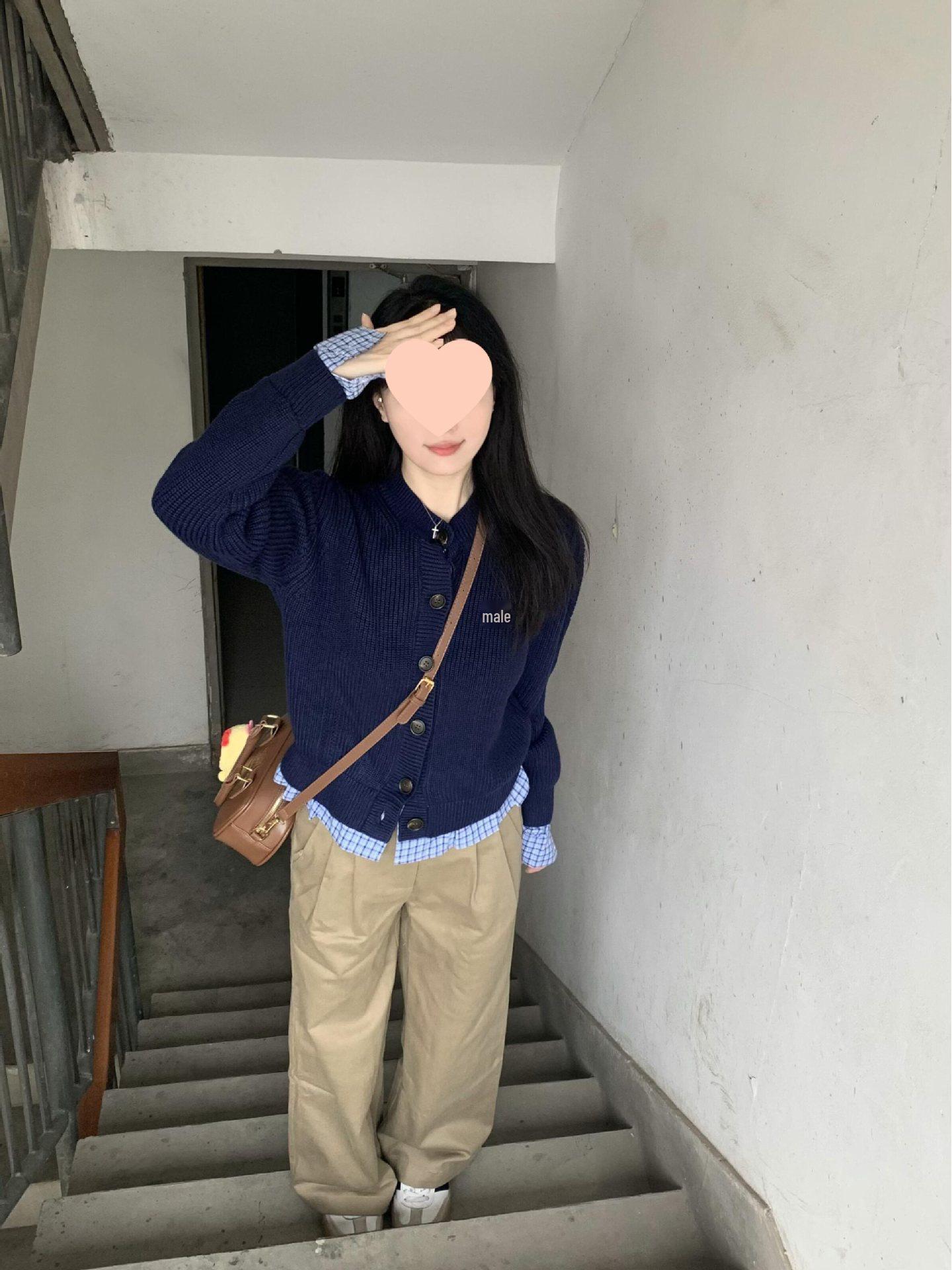 

Women s Red Plaid Knit Cardigan: Korean Style Two-Piece Look, Autumn/Winter Short Sweater Coat.