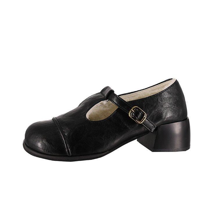 Retro French flat Mary Jane shoes women's 2025 winter new plush warm fluffy cotton shoes fashionable small leather shoes