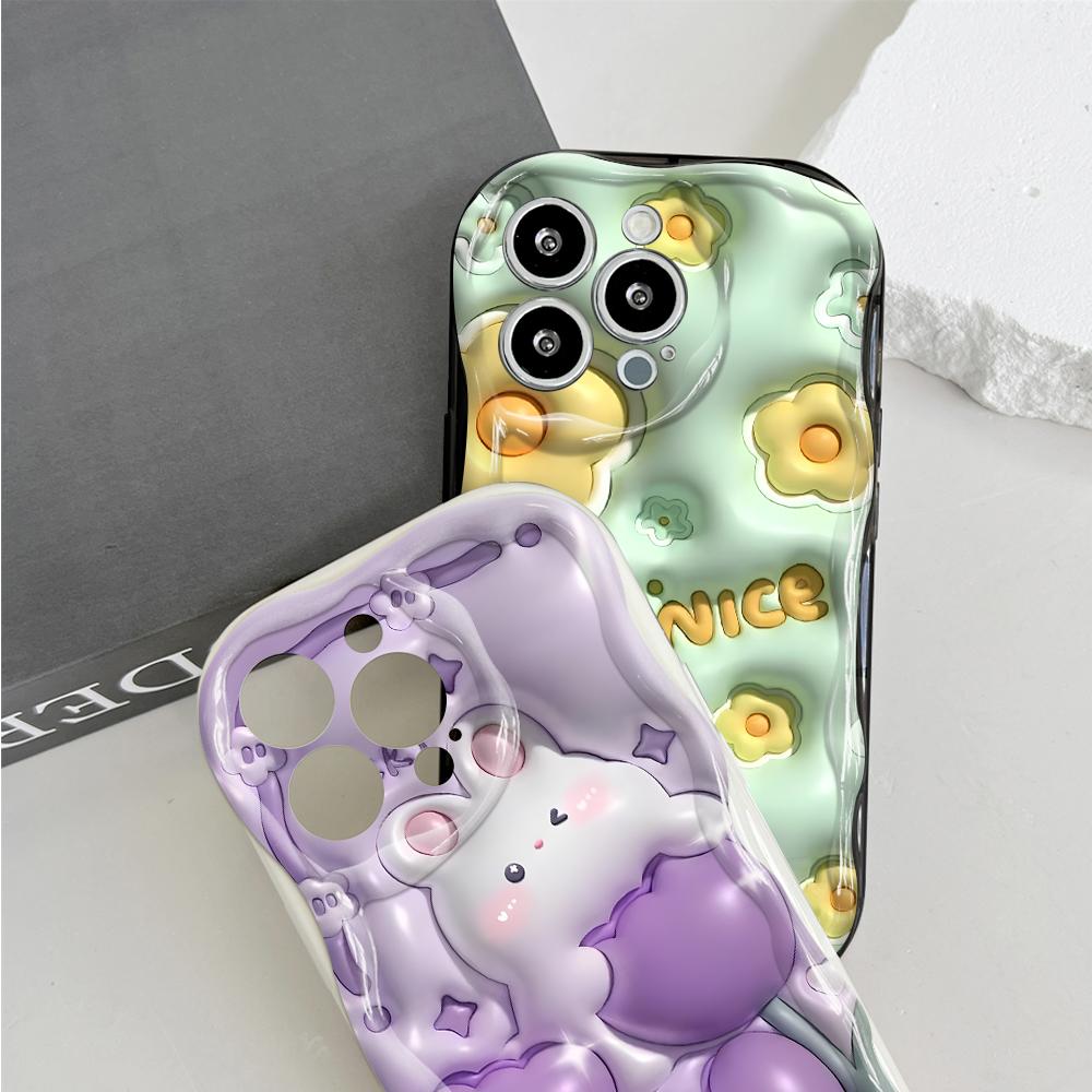 Cute Cartoon Pattern Cream Texture Casing Wavy Edge Soft Silicone Cover Phone Case for Huawei Honor Infinix Tecno iPhone