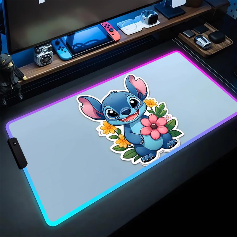 RGB Stitch Luminous Mouse Pad PC Kawaii Anime Colorful Mousepad XXL Gamer Cabinet Keyboard Rug Laptop Gaming Extended Desk Mat