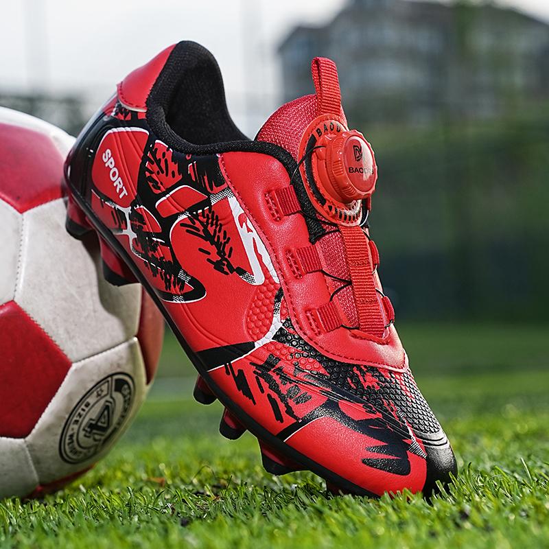 28-39 Ungdomar Barn Fotbollsskor Roterande Knapp Pojkar Spikes AG Träningsfotbollsskor
