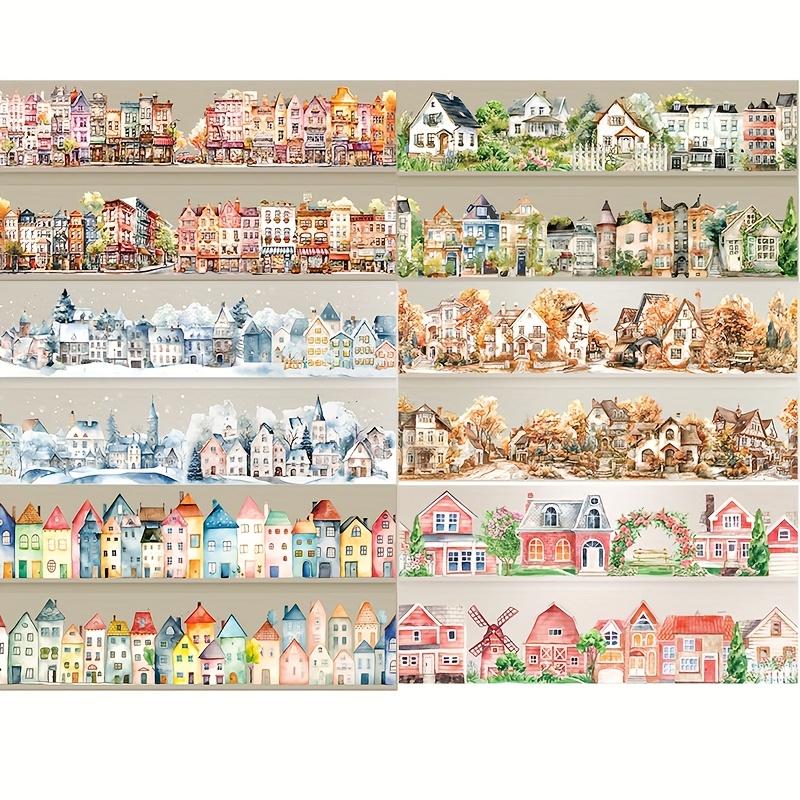 

6 Style Romantic Fairy Tale Town Landscape Tape Stickers Scrapbook Phone Case Notebook Diary Decoration Stationery Stickers
