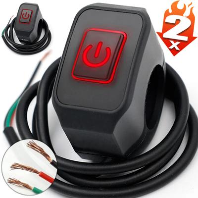22mm Motorcycle Switch Button Handlebar Mount Waterproof Modified Switch Headlight Horn Control ON/OFF with LED Display Lamp